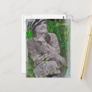 retro rich poor girl woman Mixed media collage Postcard