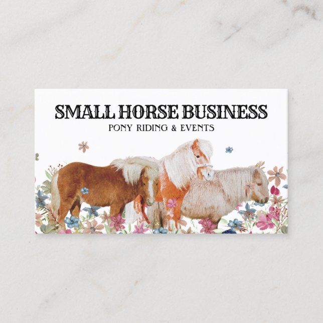 Retro Ride Club Pony Floral Small Horses Business Card (Front)