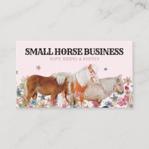 Retro Ride Pink Pony Floral Horse Equestrian Business Card