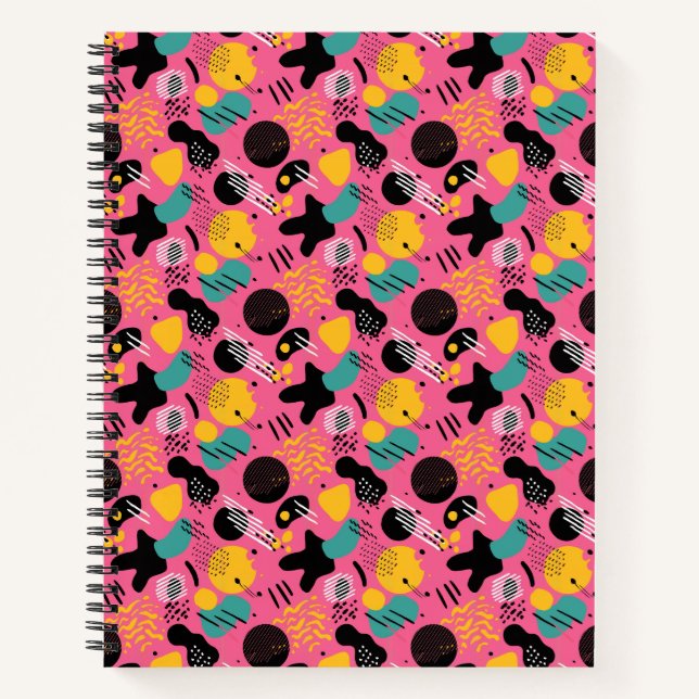 "Retro Riot: Synthwave Squiggle Storm" Notebook (Front)