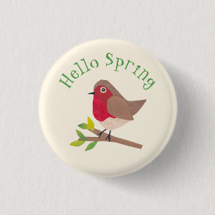 Retro Robin Hello Spring Cute Personalised Spring 3 Cm Round Badge