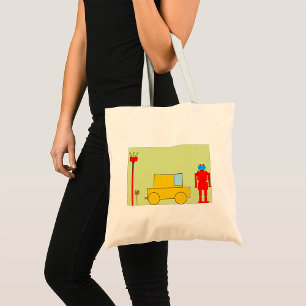 Retro Robot And Car Tote Bag