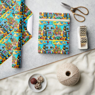 Retro Robot Birthday Boy customisable Wrapping Paper