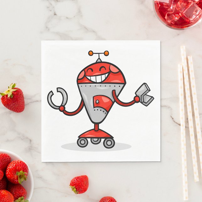 Retro Robot Cartoon Fun Red and Silver AI Bot  Napkin (Creator Uploaded)