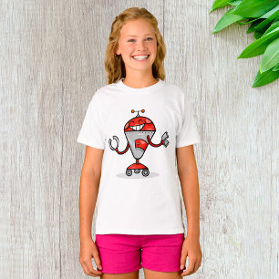 Retro Robot Cartoon Fun Red and Silver AI Bot  T-Shirt