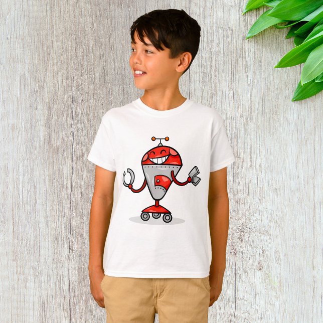 Retro Robot Cartoon Fun Red and Silver AI Bot  T-Shirt (Creator Uploaded)