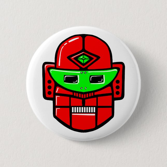 Retro Robot Head 6 Cm Round Badge (Front)