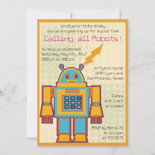 Retro Robot-kids birthday invitation -2