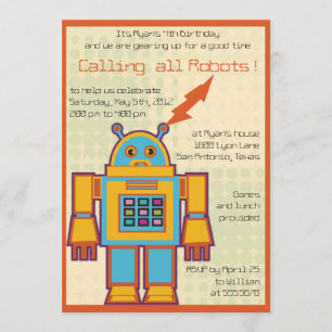 Retro Robot-kids birthday invitation -4