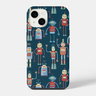 Retro Robot Pattern Dark iPhone 14 Case