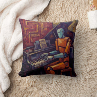 RETRO ROBOT PIANIST II | VINTAGE AI MUSICIAN CUSHION