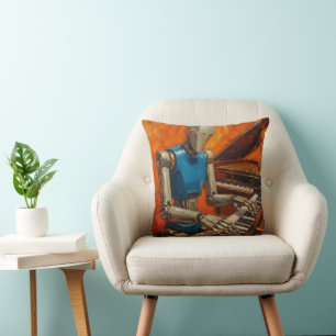 RETRO ROBOT PIANIST III WHIMSICAL PIANO PERFORM CUSHION