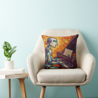 RETRO ROBOT PIANIST VI | COLORFUL VINTAGE PIANO AR CUSHION