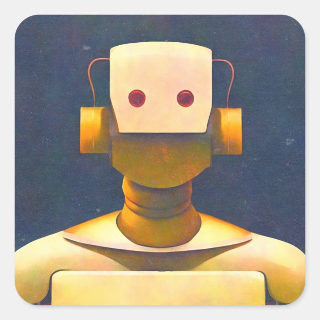Retro Robot Square Sticker (Front)