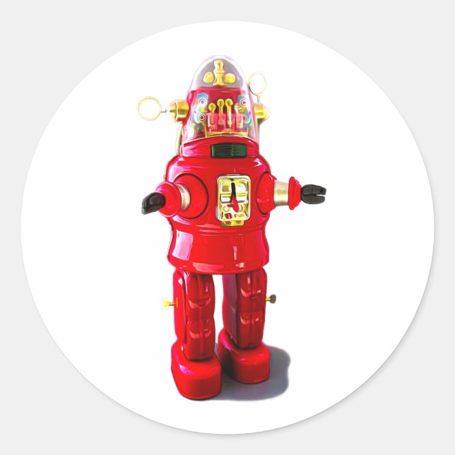  RETRO ROBOT STICKER. CLASSIC ROUND STICKER (Front)