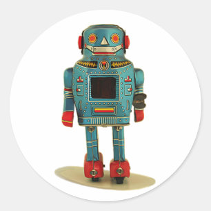 RETRO ROBOT STICKER. CLASSIC ROUND STICKER