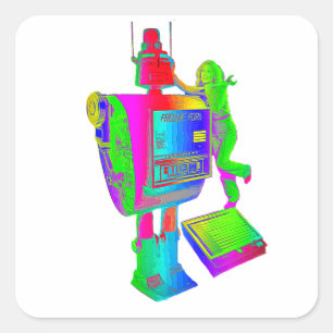 RETRO ROBOT STICKER. SQUARE STICKER