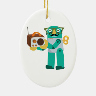 Retro Robot with Radio Ceramic Tree Decoration