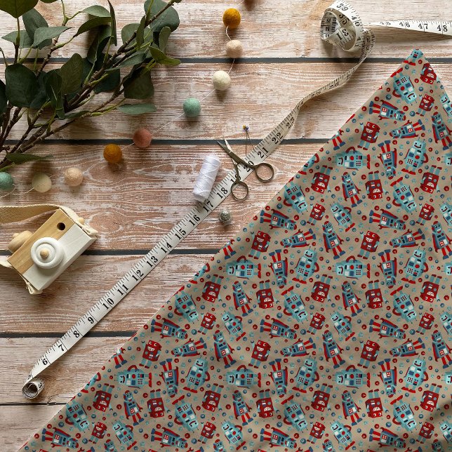 Retro Robots Blue and Red Patterned Fabric (Creator Uploaded)