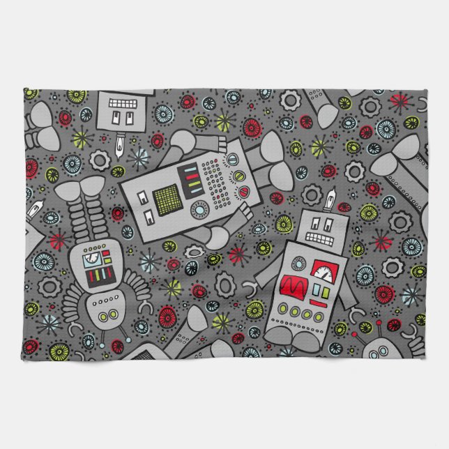 Retro Robots Tea Towel (Horizontal)