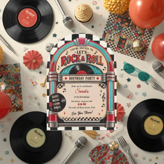 Retro Rock and Roll Jukebox Vinyl Birthday  Invitation