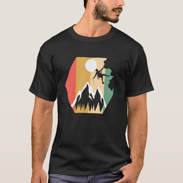 Retro Rock Climbing Climb Mountain Mountaineer Hik T-Shirt (Front)