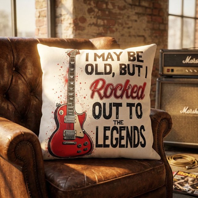 Retro Rock Guitar Classic Music Nostalgia Design Cushion (Retro Rock Guitar Classic Music Nostalgia Design Throw Pillow Mockup D)