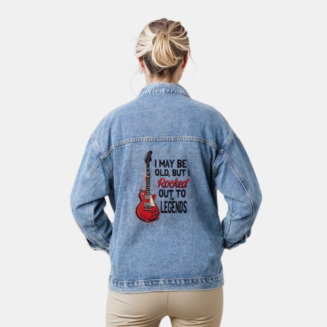 Retro Rock Guitar Classic Music Nostalgia Design Denim Jacket (Model)