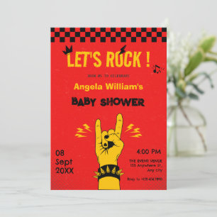Retro rock music red yellow birthday invitation