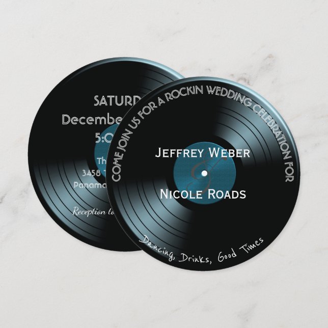 Retro Rock n Roll Vinyl Record Wedding Invitation (Front/Back)