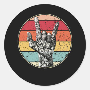 Retro Rock On Hand Horns for Rock and Roll Music Classic Round Sticker