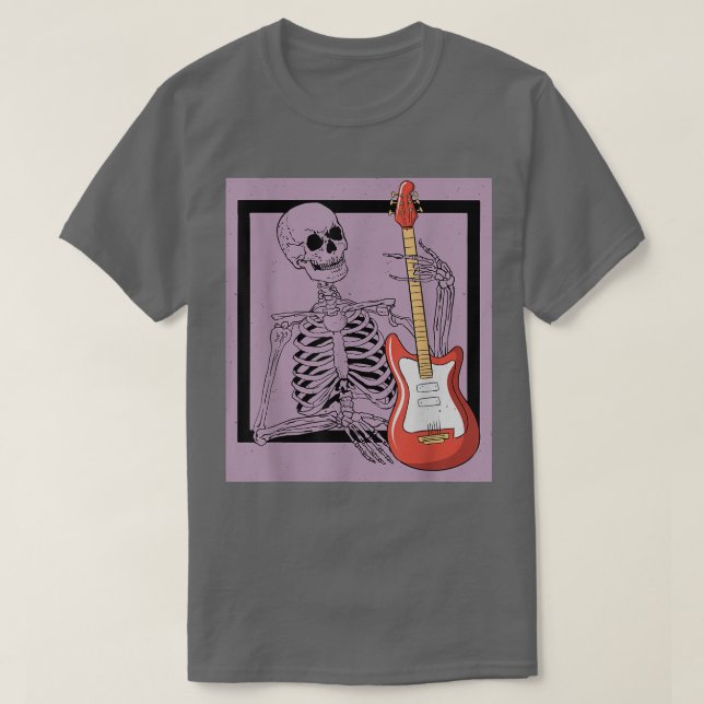 Retro Rock & Roll Skeleton Guitar Player Figure Mu T-Shirt (Design Front)
