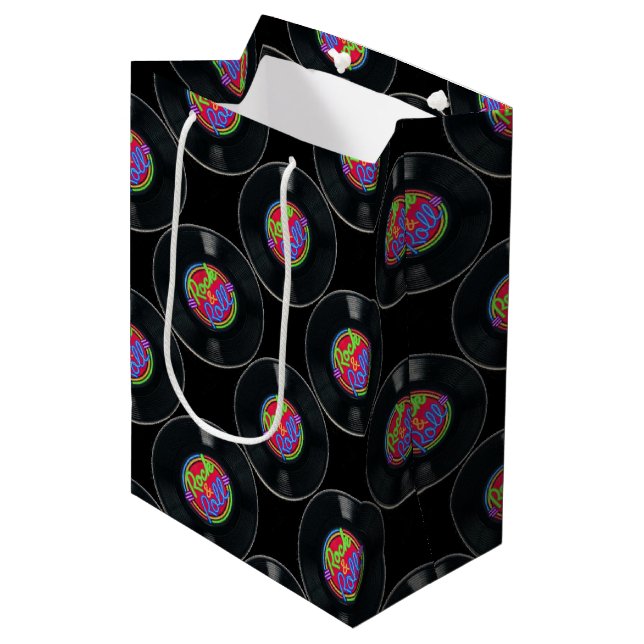 Retro Rock & Roll Vinyl Gift Bag (Front Angled)