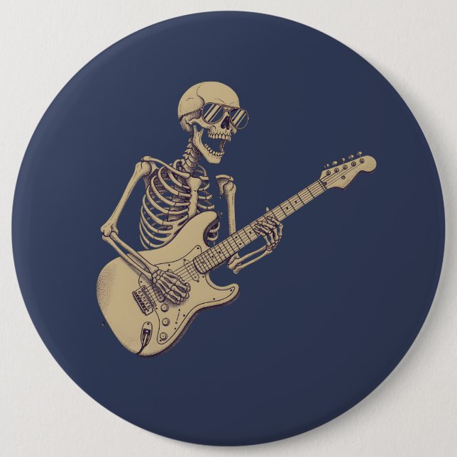 Retro Rock Skeleton Guitar Graphic 6 Cm Round Badge (Front)