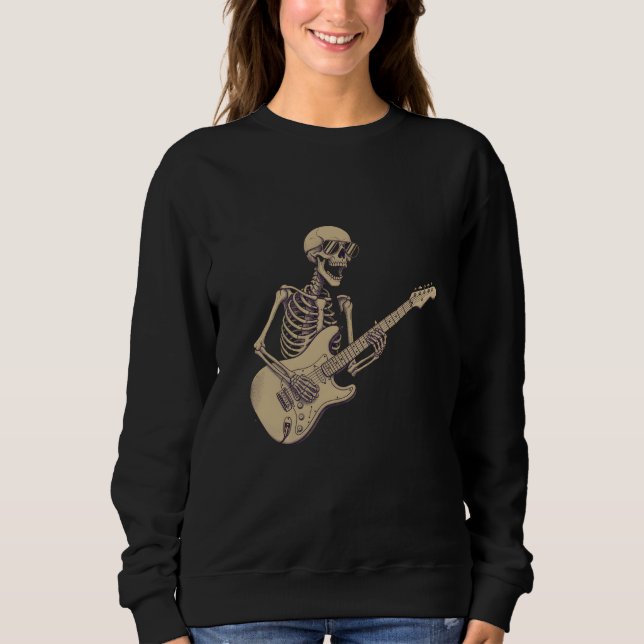 Retro Rock Skeleton Guitar Graphic Sweatshirt (Front)
