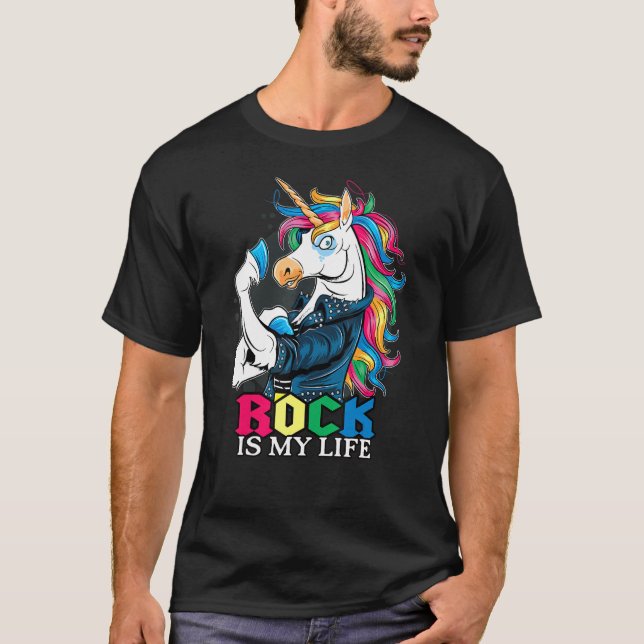 Retro Rock Symbol I Rock and Roll Is My Life I Roc T-Shirt (Front)