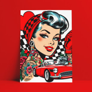 Retro Rockabilly Girl Comic Postcard