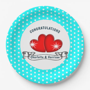 Retro Rockabilly Hearts Wedding Paper Plate