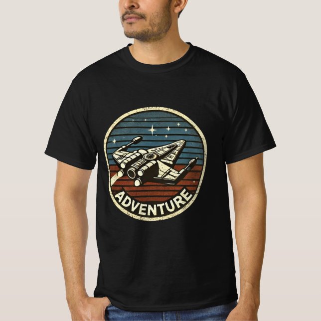 Retro Rocket Adventure in Outer Space T-Shirt (Front)