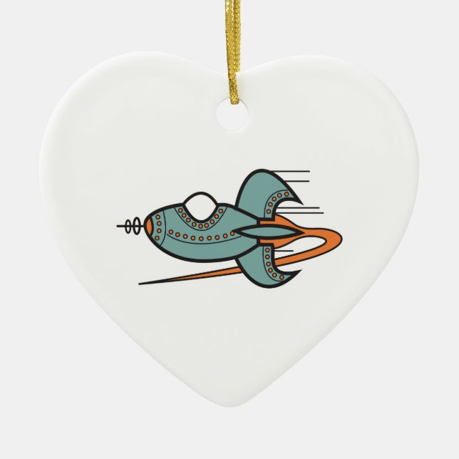 retro rocket ceramic tree decoration (Front)