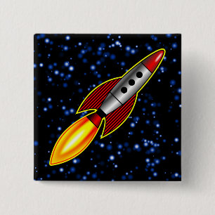 Retro Rocket - Customised 15 Cm Square Badge