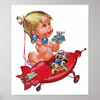 Retro Rocket Girl Poster