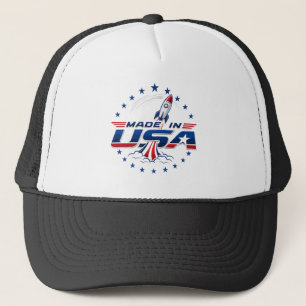 Retro Rocket Made in USA Patriotic Badge Trucker Hat
