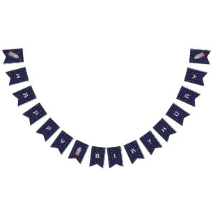 Retro Rocket Ship and Stars Happy Birthday Bunting