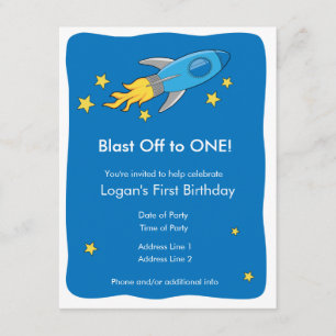 Retro Rocket Ship Blast Off Birthday Invitation