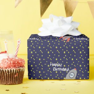 Retro Rocket Ship  Happy Birthday Wrapping Paper