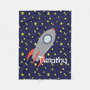 Retro Rocket Ship in Space Fleece Blanket