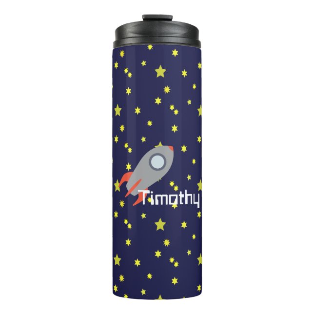 Retro Rocket Ship in Space Thermal Tumbler (Front)
