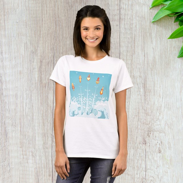 Retro Rocket Ship Launch Futuristic Space Art  T-Shirt (Creator Uploaded)