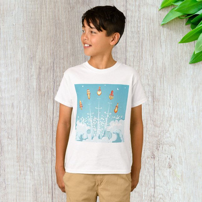 Retro Rocket Ship Launch Futuristic Space Art  T-Shirt (Creator Uploaded)